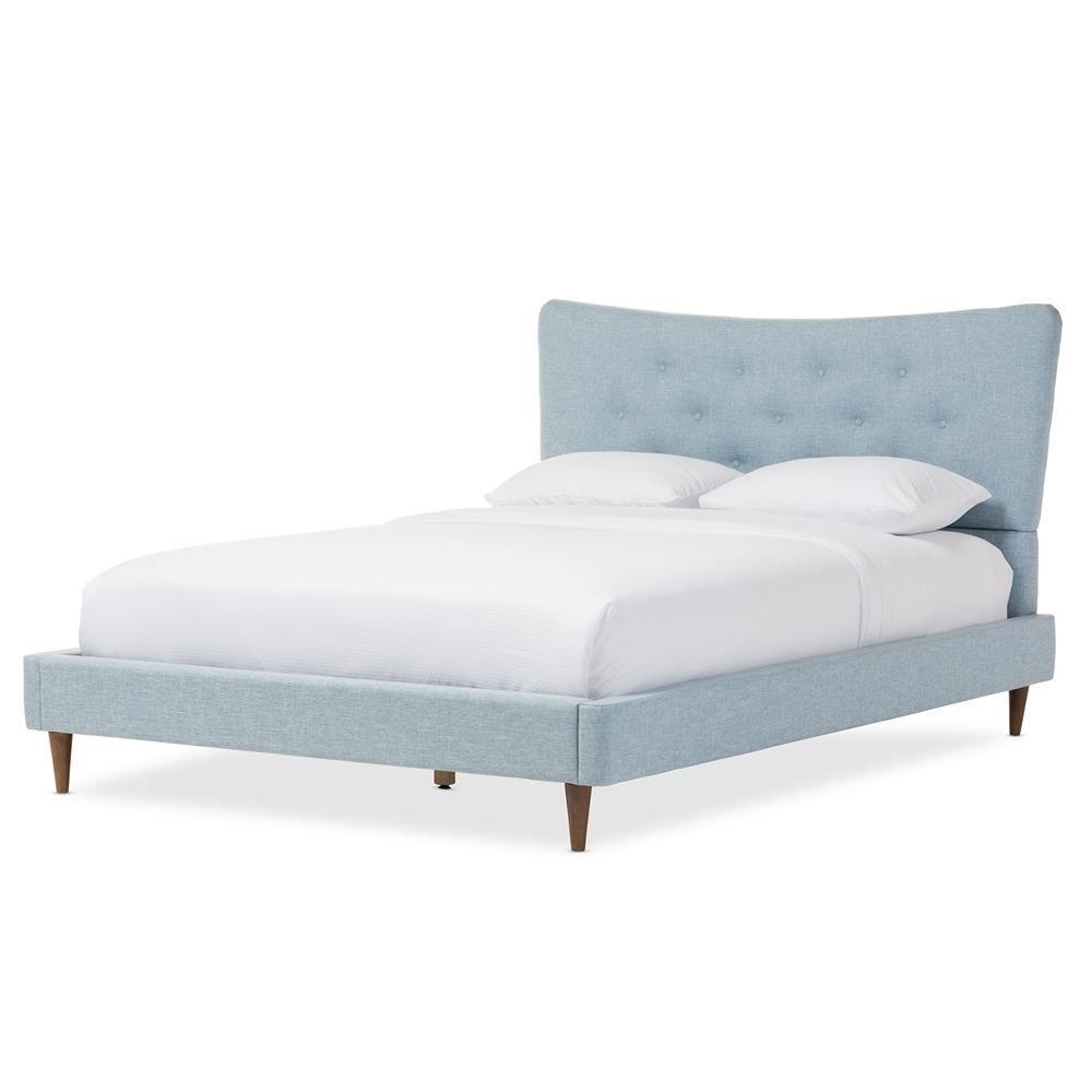 Hannah Mid-Century Modern Sky Blue King Size Fabric Platform Bed FredCo