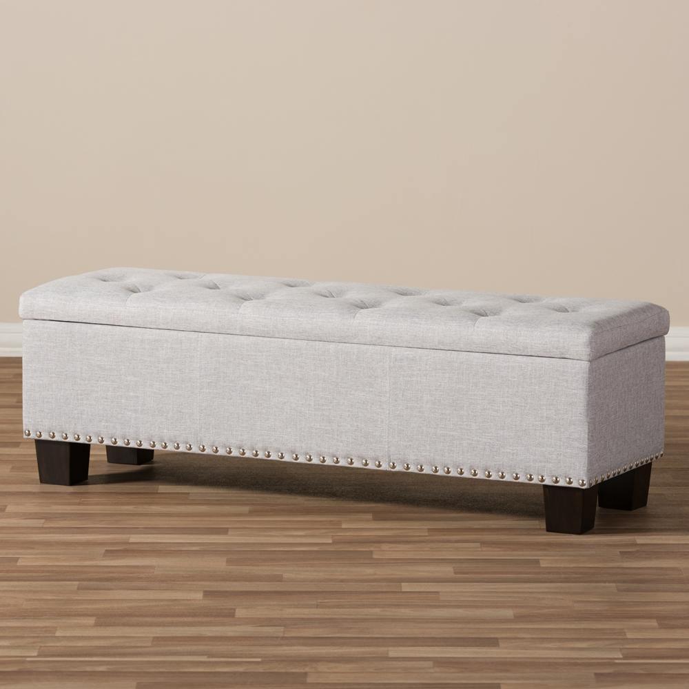 Hannah Modern and Contemporary Grayish Beige Fabric Upholstered Button-Tufting Storage Ottoman Bench FredCo