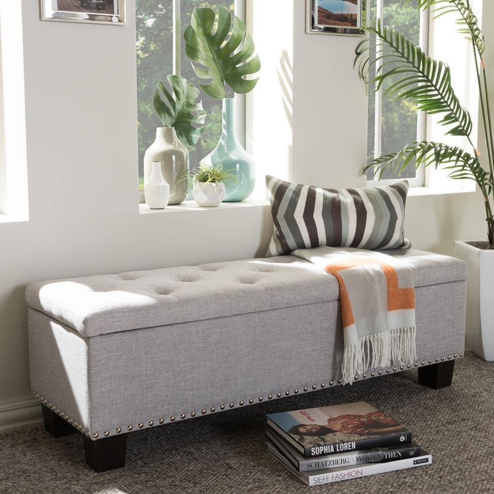 Hannah Modern and Contemporary Grayish Beige Fabric Upholstered Button-Tufting Storage Ottoman Bench FredCo