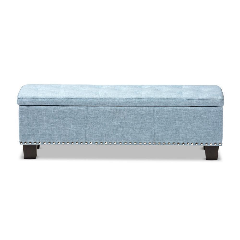 Hannah Modern and Contemporary Light Blue Fabric Upholstered Button-Tufting Storage Ottoman Bench FredCo
