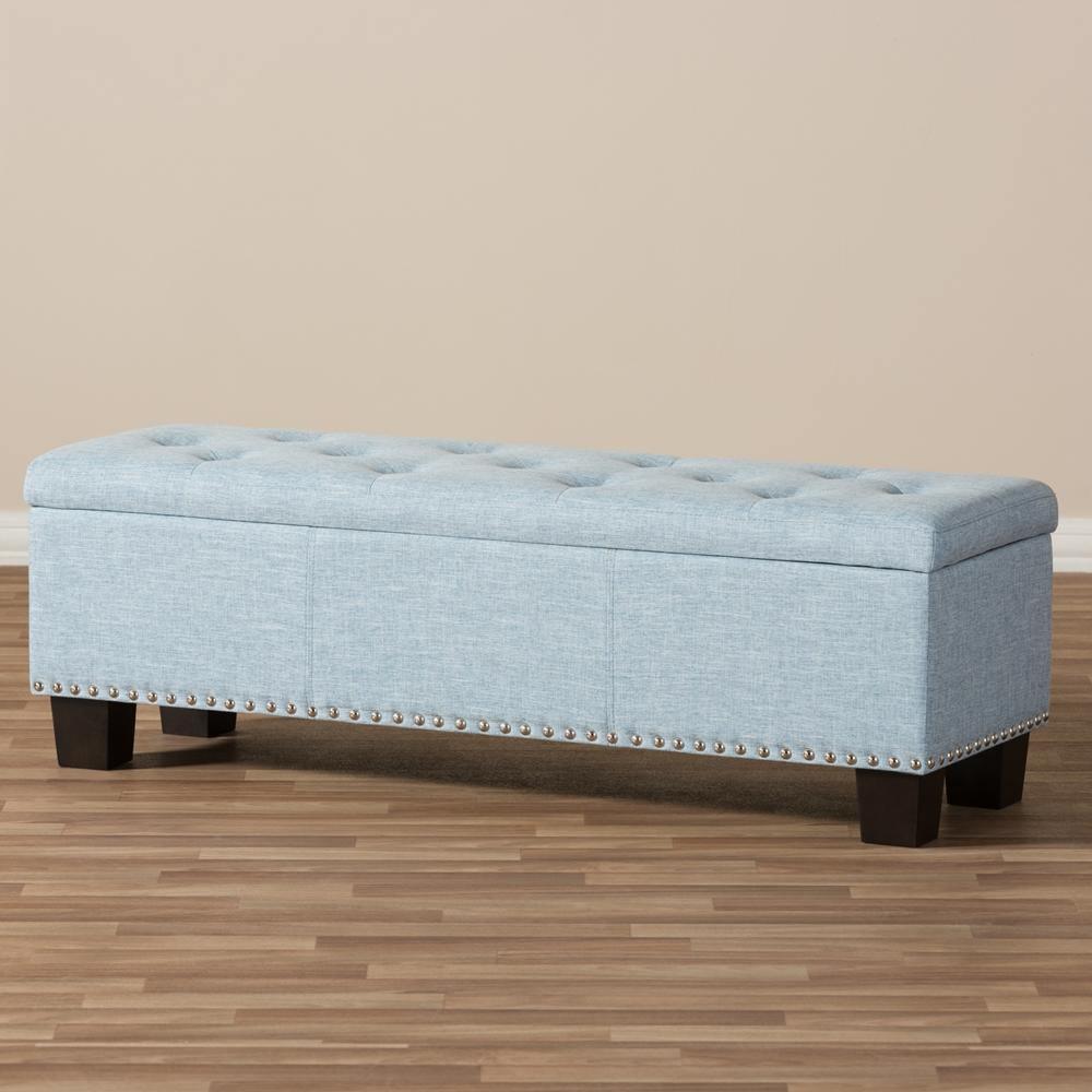 Hannah Modern and Contemporary Light Blue Fabric Upholstered Button-Tufting Storage Ottoman Bench FredCo
