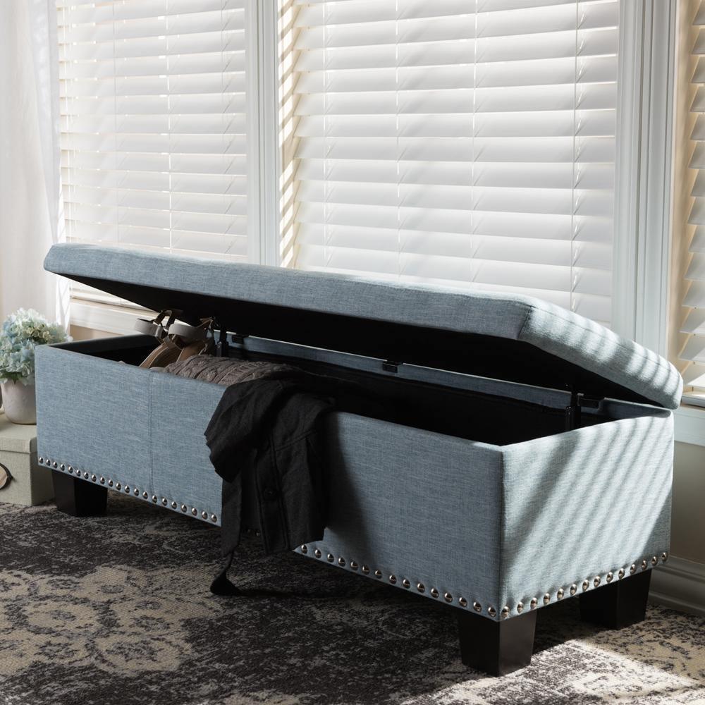 Hannah Modern and Contemporary Light Blue Fabric Upholstered Button-Tufting Storage Ottoman Bench FredCo