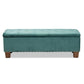 Hannah Modern and Contemporary Teal Blue Velvet Fabric Upholstered Button-Tufted Storage Ottoman Bench FredCo