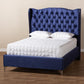 Hanne Glam and Luxe Purple Blue Velvet Fabric Upholstered Queen Size Wingback Bed FredCo