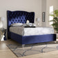 Hanne Glam and Luxe Purple Blue Velvet Fabric Upholstered Queen Size Wingback Bed FredCo