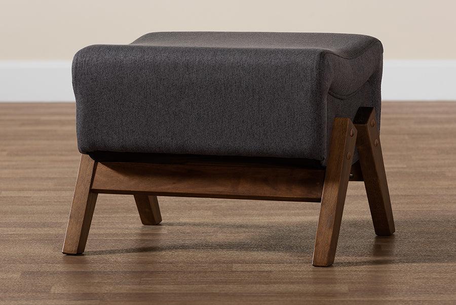 Hanson Mid-Century Modern Dark Grey Fabric and Walnut Brown Finished Wood Ottoman FredCo