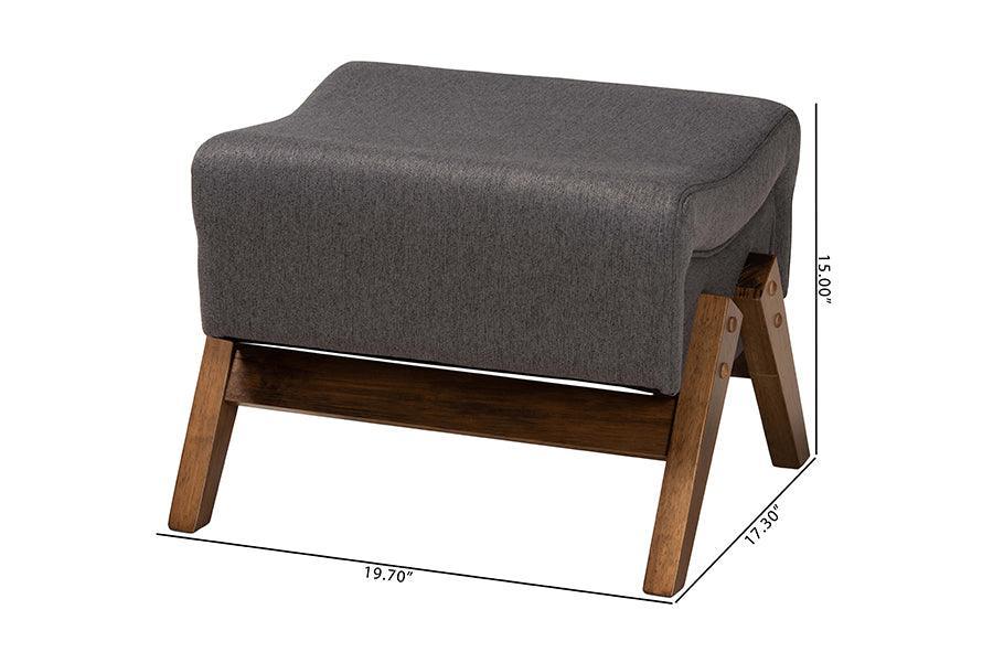 Hanson Mid-Century Modern Dark Grey Fabric and Walnut Brown Finished Wood Ottoman FredCo