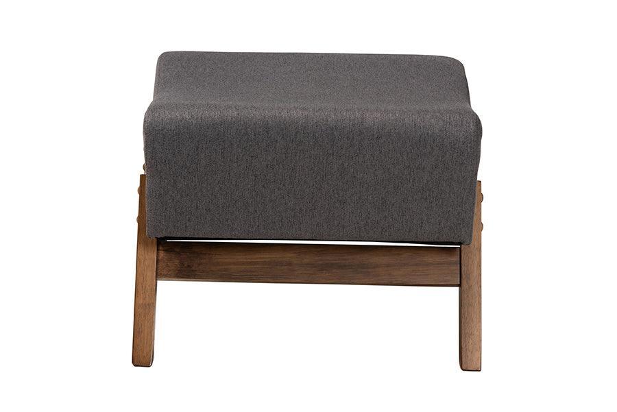 Hanson Mid-Century Modern Dark Grey Fabric and Walnut Brown Finished Wood Ottoman FredCo