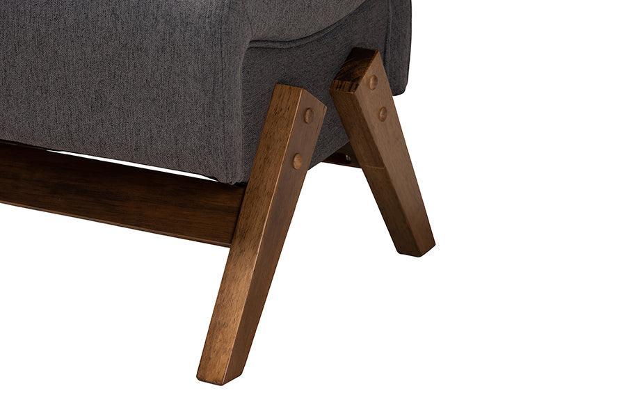 Hanson Mid-Century Modern Dark Grey Fabric and Walnut Brown Finished Wood Ottoman FredCo