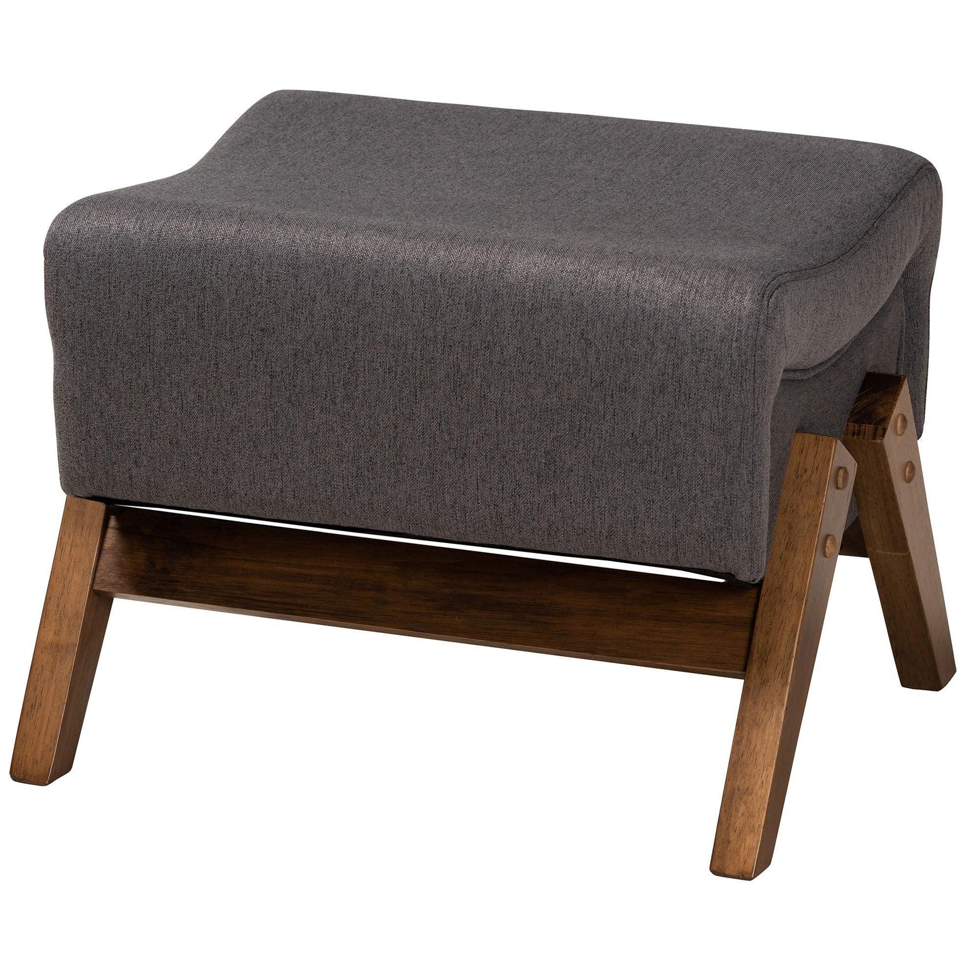 Hanson Mid-Century Modern Dark Grey Fabric and Walnut Brown Finished Wood Ottoman FredCo