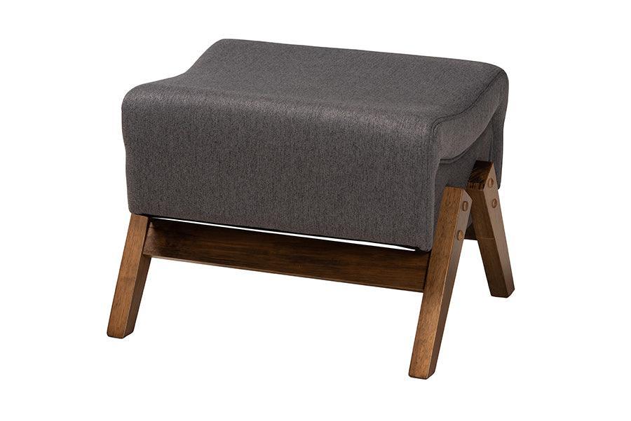 Hanson Mid-Century Modern Dark Grey Fabric and Walnut Brown Finished Wood Ottoman FredCo