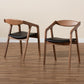 Harland Mid-Century Modern Black Faux Leather Upholstered and Walnut Brown Finished Wood 2-Piece Dining Chair Set FredCo
