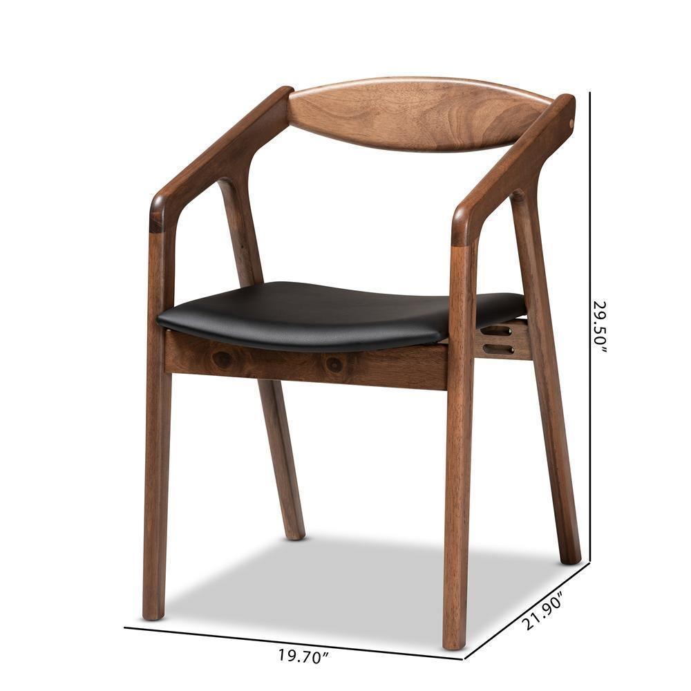 Harland Mid-Century Modern Black Faux Leather Upholstered and Walnut Brown Finished Wood 2-Piece Dining Chair Set FredCo