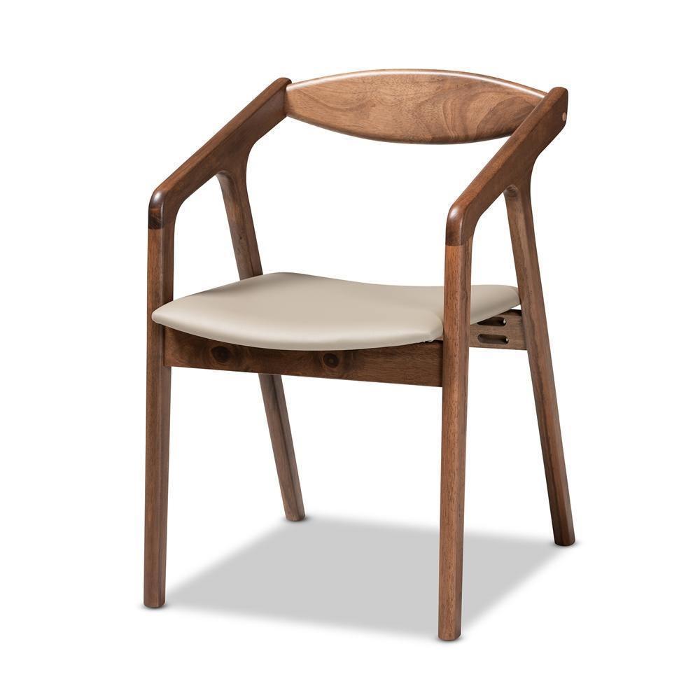 Harland Mid-Century Modern Grey Faux Leather Upholstered and Walnut Brown Finished Wood 7-Piece Dining Set FredCo