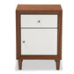 Harlow Mid-century Modern Scandinavian Style White and Walnut Wood 1-drawer and 1-door Nightstand FredCo
