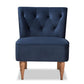 Harmon Modern and Contemporary Transitional Navy Blue Velvet Fabric Upholstered and Walnut Brown Finished Wood Accent Chair FredCo