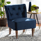 Harmon Modern and Contemporary Transitional Navy Blue Velvet Fabric Upholstered and Walnut Brown Finished Wood Accent Chair FredCo