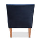 Harmon Modern and Contemporary Transitional Navy Blue Velvet Fabric Upholstered and Walnut Brown Finished Wood Accent Chair FredCo