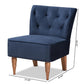 Harmon Modern and Contemporary Transitional Navy Blue Velvet Fabric Upholstered and Walnut Brown Finished Wood Accent Chair FredCo