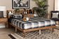 Harper Mid-Century Modern Transitional Walnut Brown Finished Wood Full Size Platform Bed with Charging Station FredCo