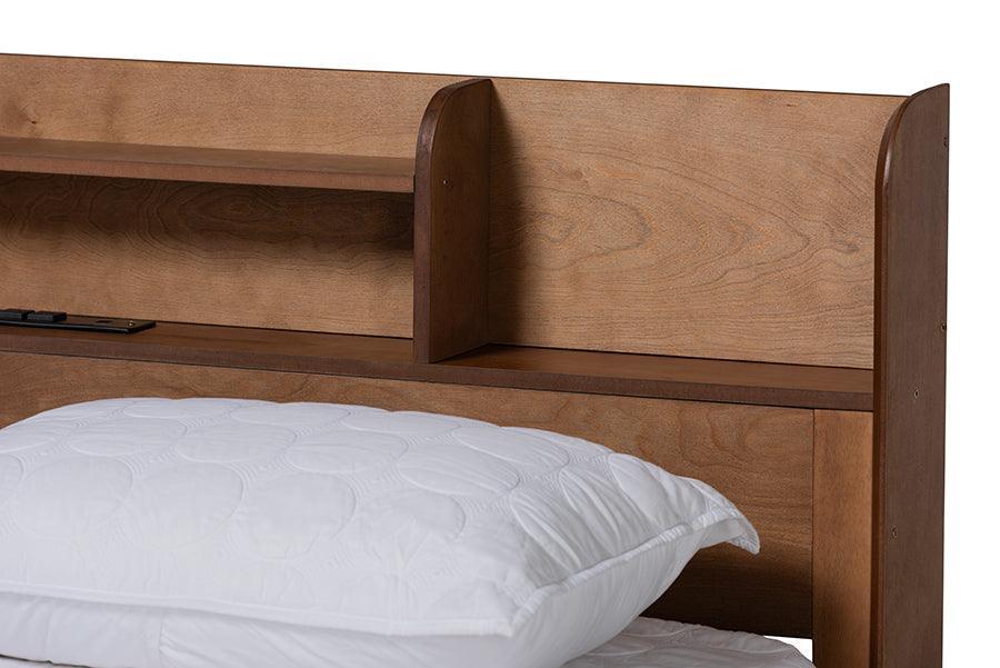 Harper Mid-Century Modern Transitional Walnut Brown Finished Wood Full Size Platform Bed with Charging Station FredCo