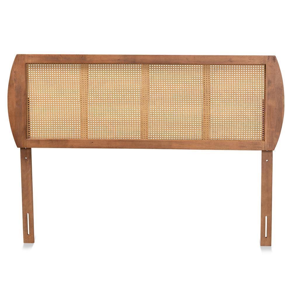 Harris Mid-Century Modern Ash Walnut Finished Wood and Synthetic Rattan Full Size Headboard FredCo