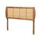 Harris Mid-Century Modern Ash Walnut Finished Wood and Synthetic Rattan King Size Headboard FredCo