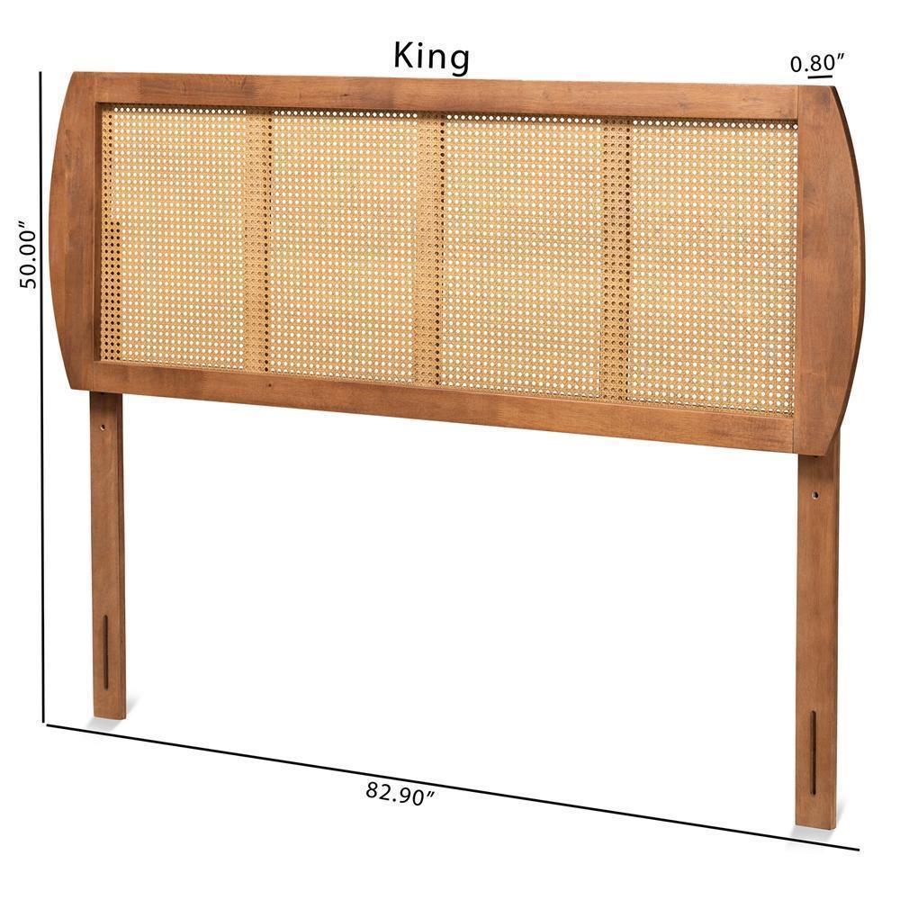 Harris Mid-Century Modern Ash Walnut Finished Wood and Synthetic Rattan King Size Headboard FredCo