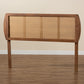 Harris Mid-Century Modern Ash Walnut Finished Wood and Synthetic Rattan King Size Headboard FredCo
