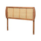 Harris Mid-Century Modern Ash Walnut Finished Wood and Synthetic Rattan King Size Headboard FredCo