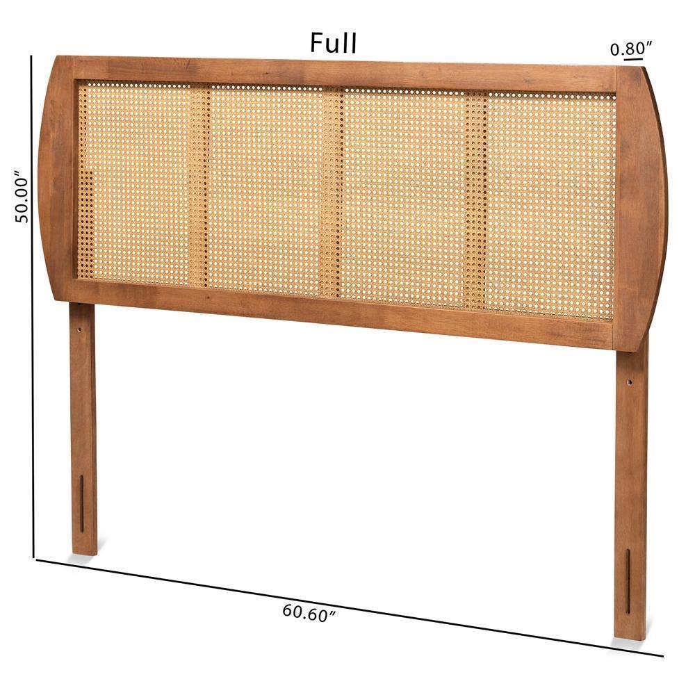 Harris Mid-Century Modern Ash Walnut Finished Wood and Synthetic Rattan King Size Headboard FredCo