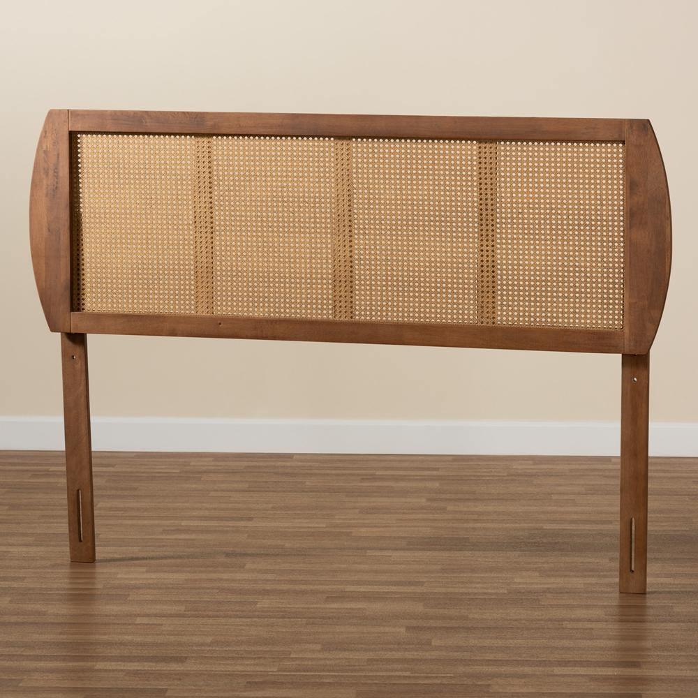Harris Mid-Century Modern Ash Walnut Finished Wood and Synthetic Rattan Queen Size Headboard FredCo