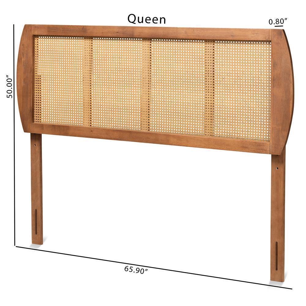 Harris Mid-Century Modern Ash Walnut Finished Wood and Synthetic Rattan Queen Size Headboard FredCo