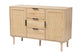 Harrison Mid-Century Modern Natural Brown Finished Wood and Natural Rattan 3-Drawer Sideboard FredCo