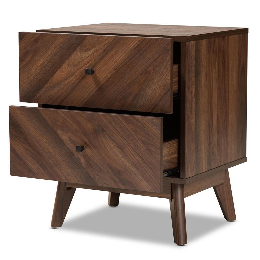 Hartman Mid-Century Modern Walnut Brown Finished Wood 2-Drawer Nightstand FredCo