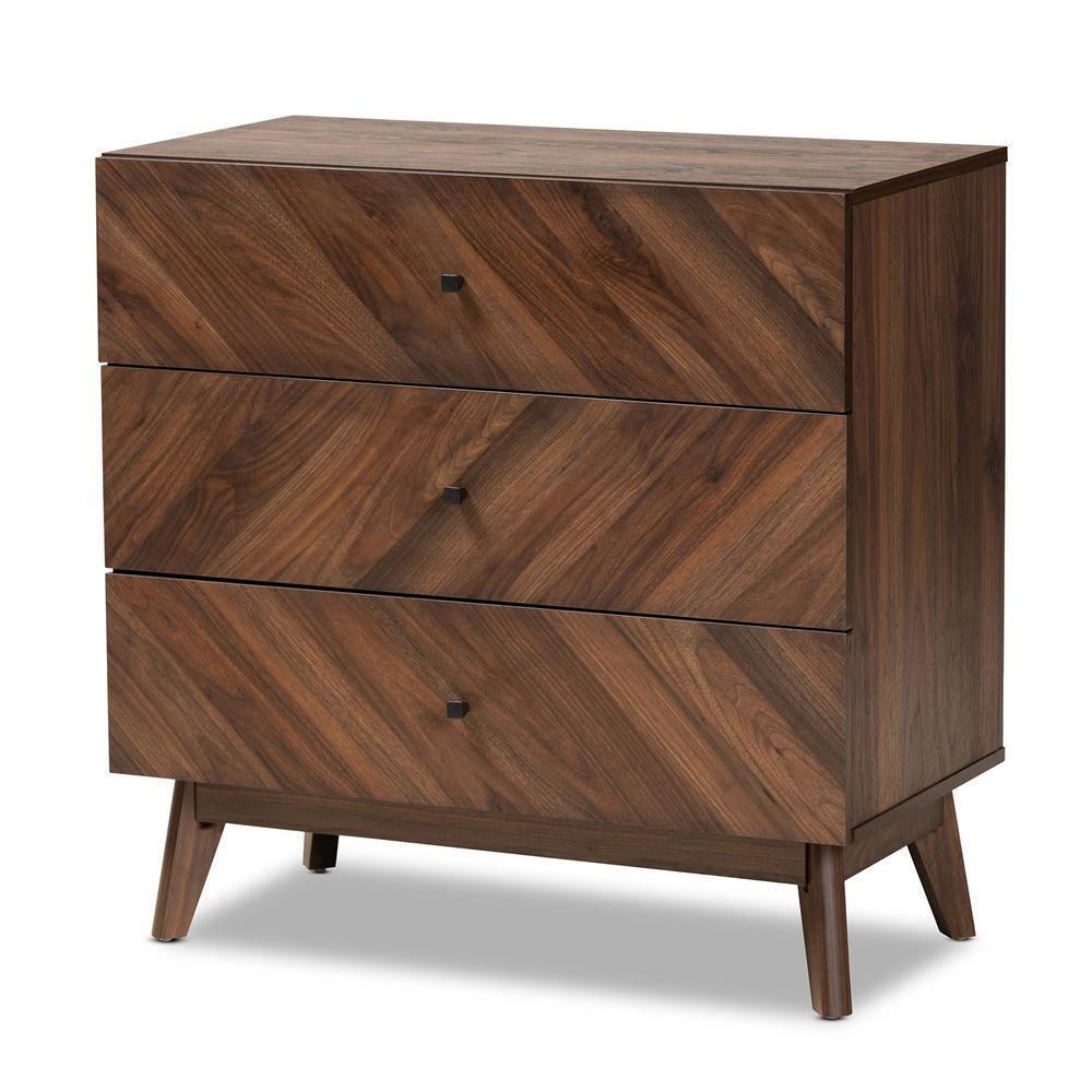 Hartman Mid-Century Modern Walnut Brown Finished Wood 3-Drawer Storage Chest FredCo