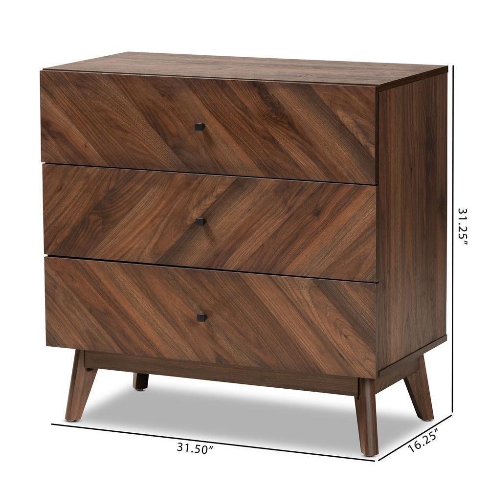 Hartman Mid-Century Modern Walnut Brown Finished Wood 3-Drawer Storage Chest FredCo