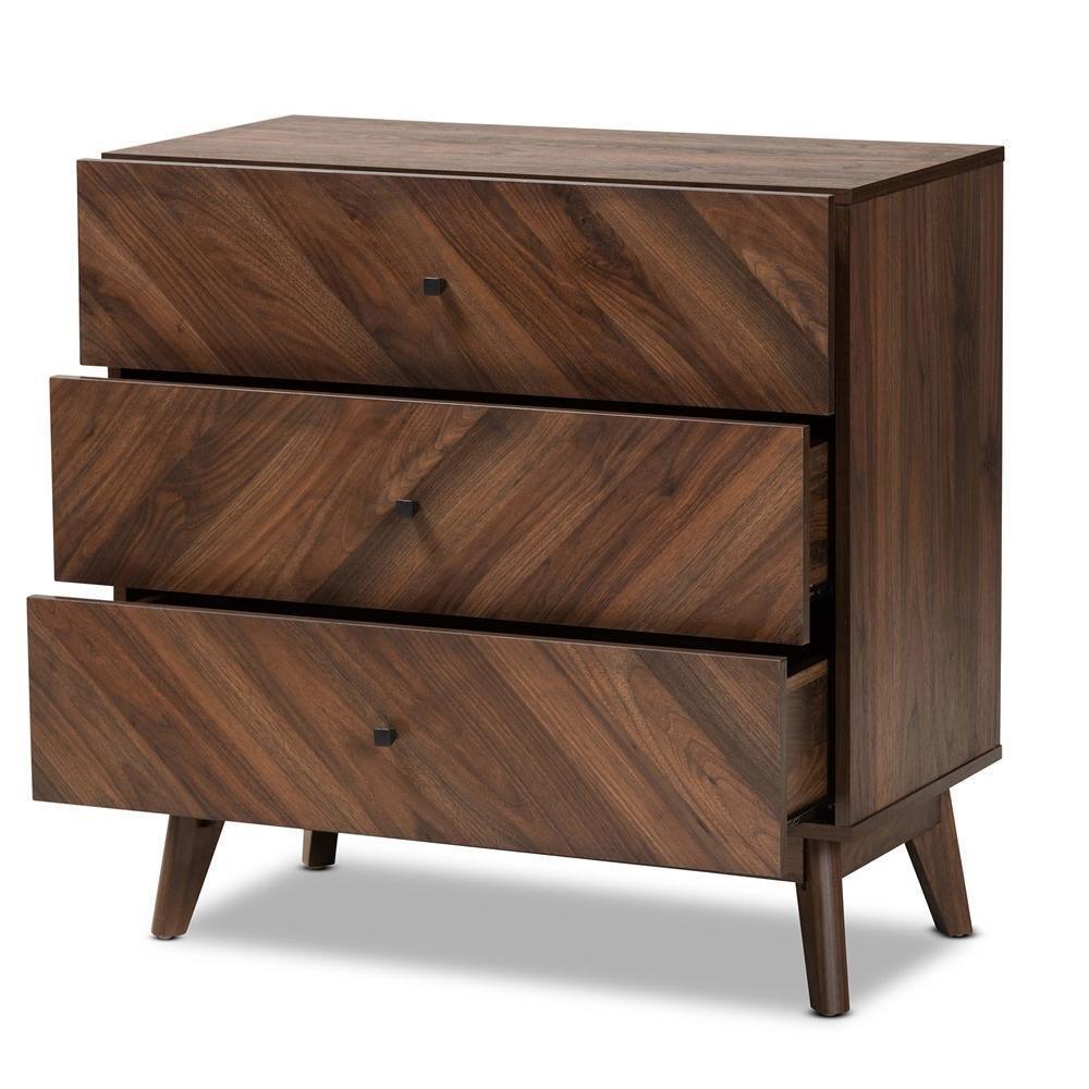 Hartman Mid-Century Modern Walnut Brown Finished Wood 3-Drawer Storage Chest FredCo