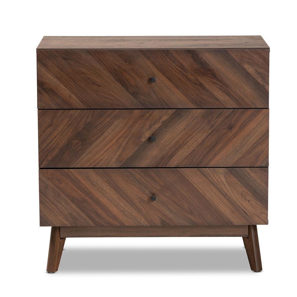 Hartman Mid-Century Modern Walnut Brown Finished Wood 3-Drawer Storage Chest FredCo