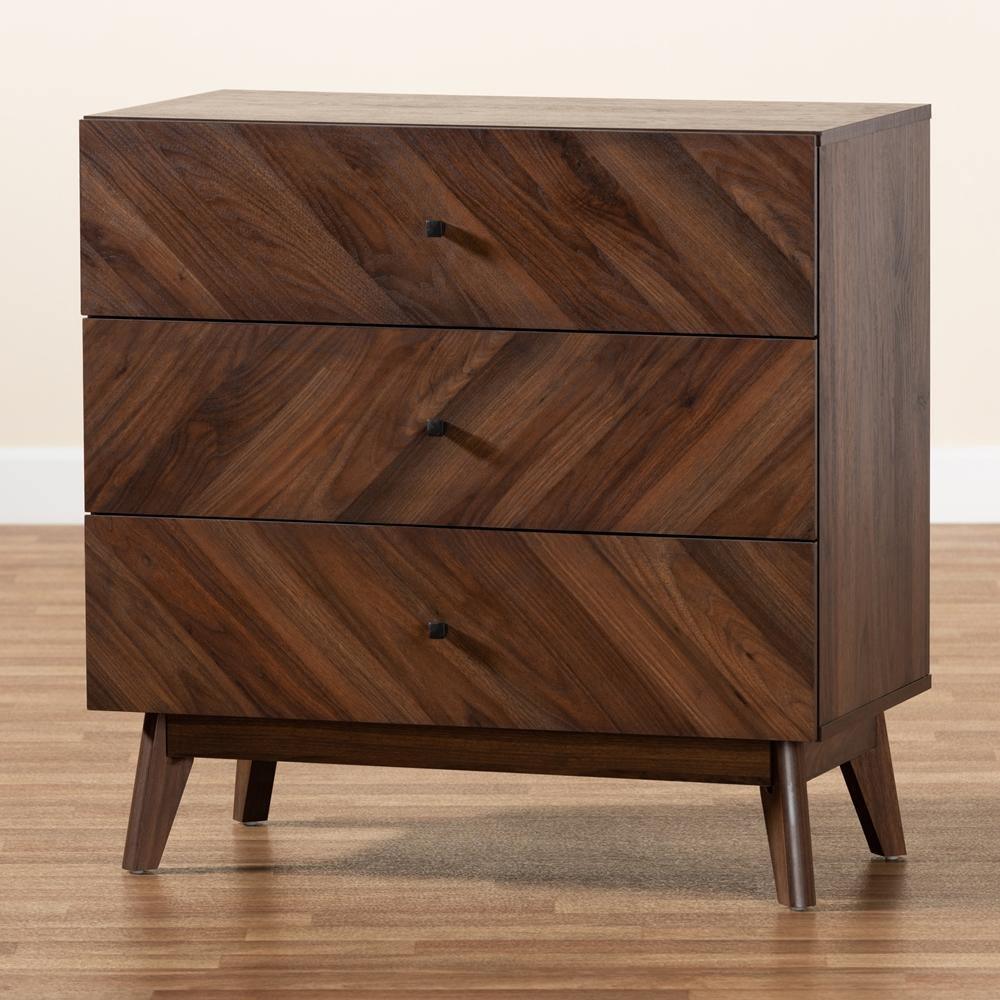 Hartman Mid-Century Modern Walnut Brown Finished Wood 3-Drawer Storage Chest FredCo