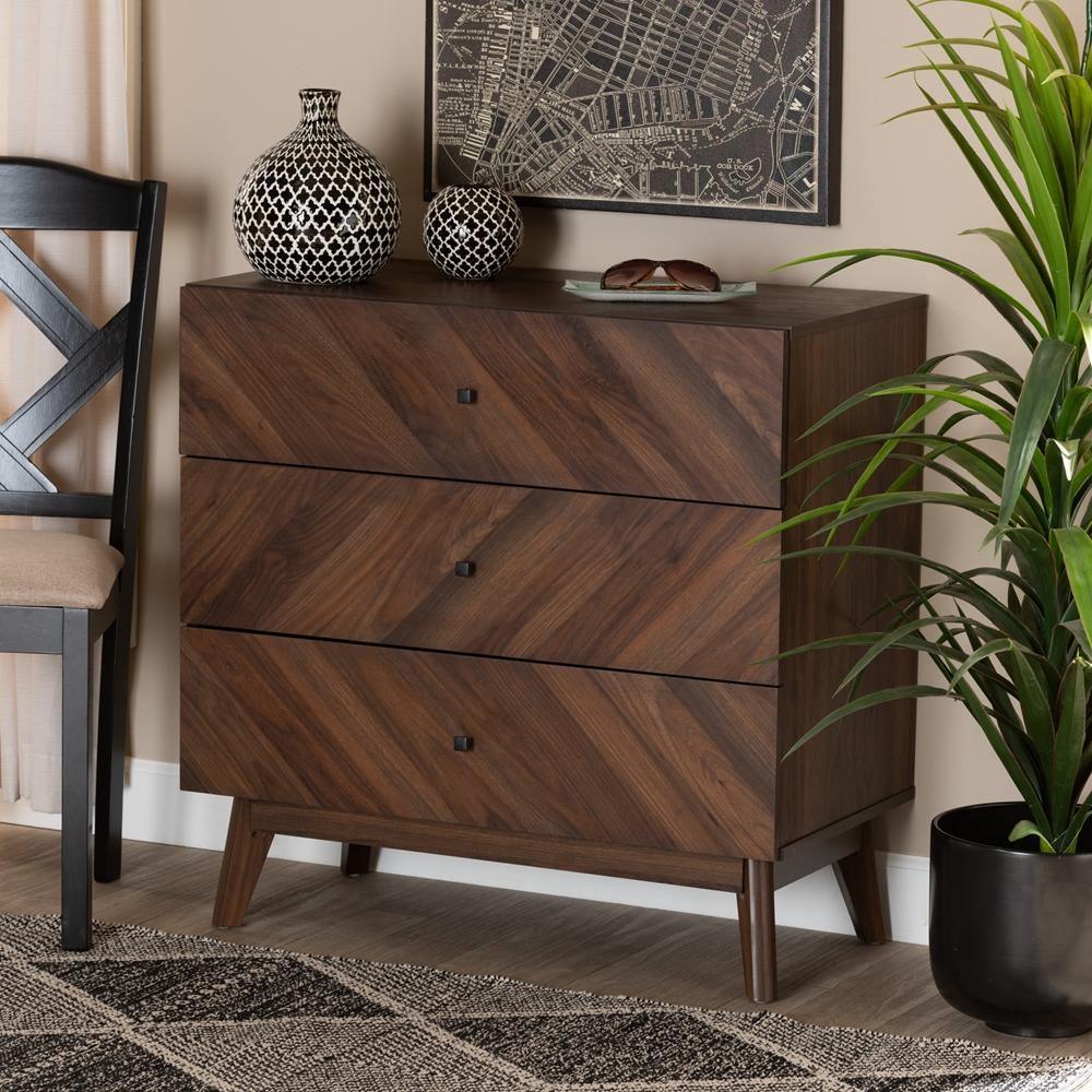 Hartman Mid-Century Modern Walnut Brown Finished Wood 3-Drawer Storage Chest FredCo