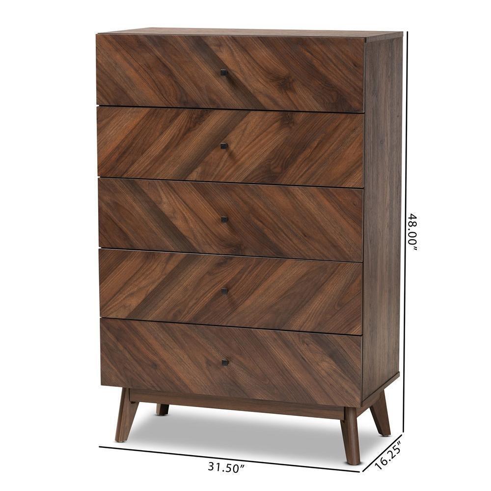 Hartman Mid-Century Modern Walnut Brown Finished Wood 5-Drawer Storage Chest FredCo