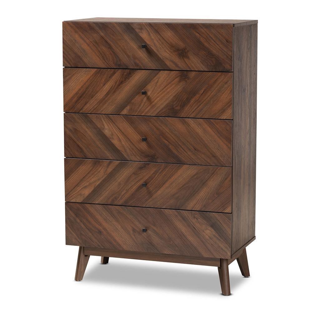 Hartman Mid-Century Modern Walnut Brown Finished Wood 5-Drawer Storage Chest FredCo