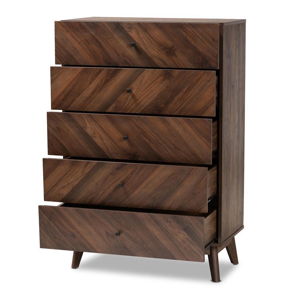 Hartman Mid-Century Modern Walnut Brown Finished Wood 5-Drawer Storage Chest FredCo