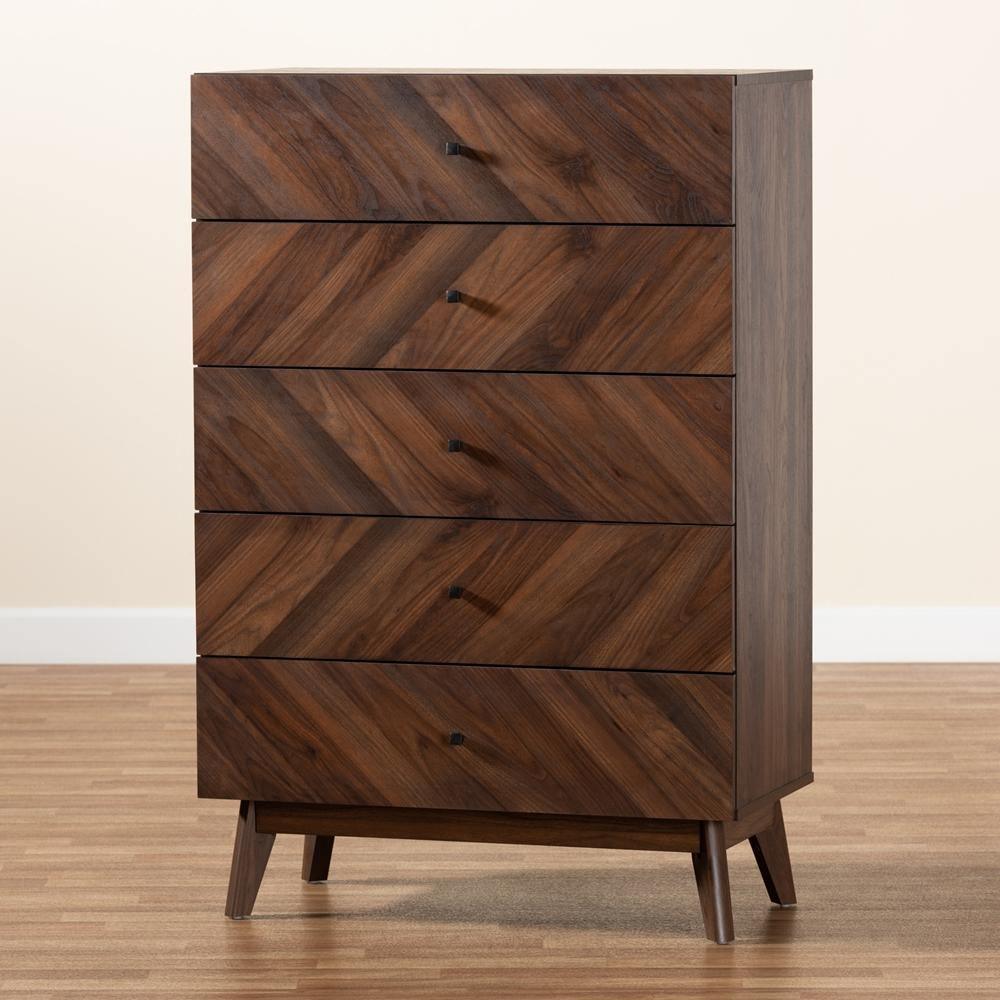 Hartman Mid-Century Modern Walnut Brown Finished Wood 5-Drawer Storage Chest FredCo