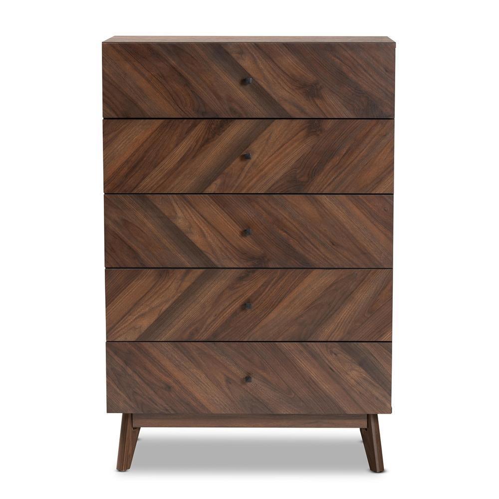 Hartman Mid-Century Modern Walnut Brown Finished Wood 5-Drawer Storage Chest FredCo
