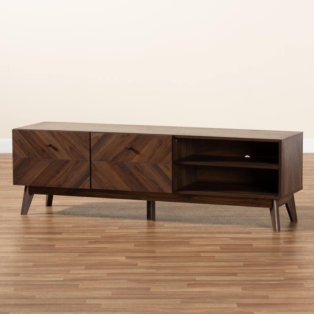 Hartman Mid-Century Modern Walnut Brown Finished Wood TV Stand FredCo