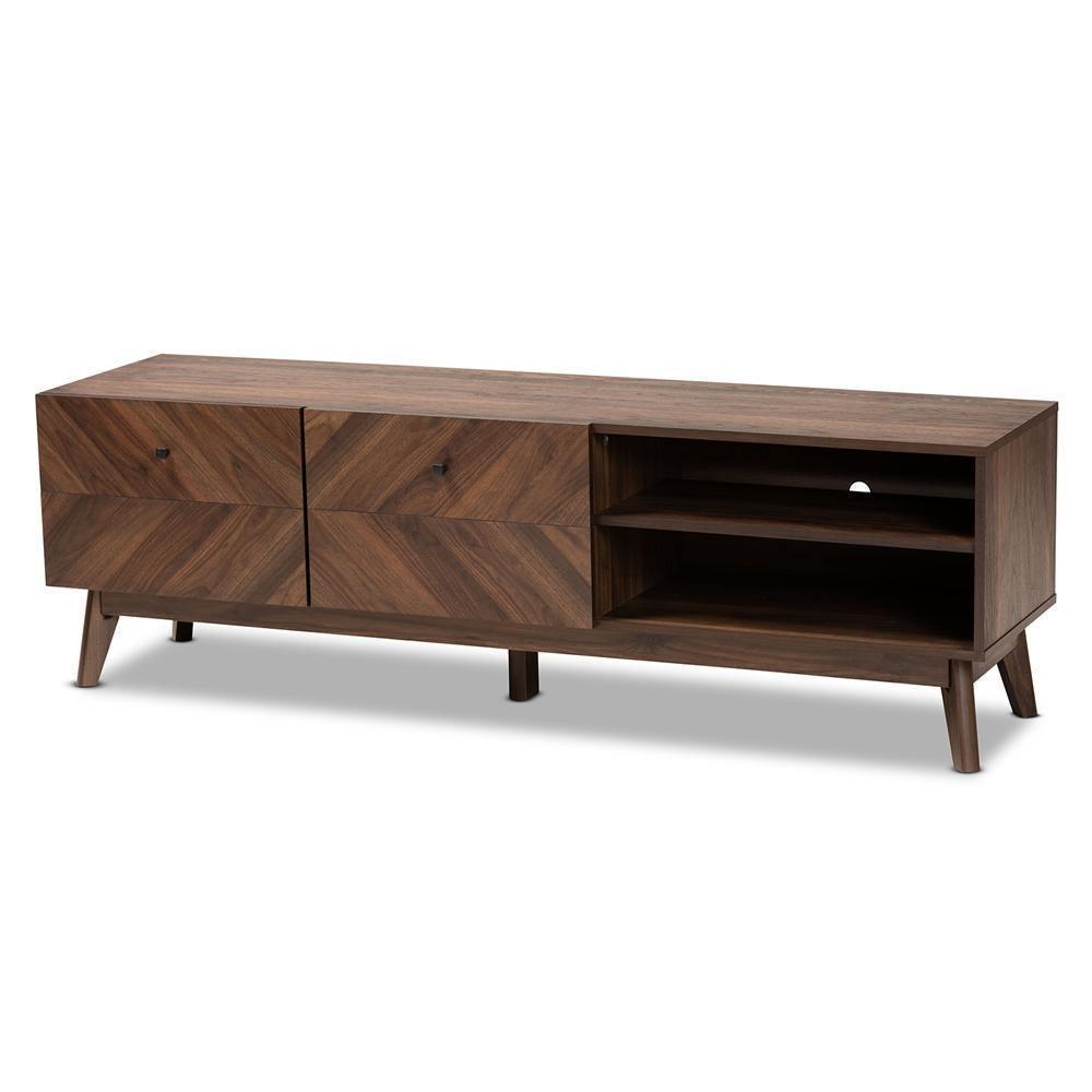 Hartman Mid-Century Modern Walnut Brown Finished Wood TV Stand FredCo