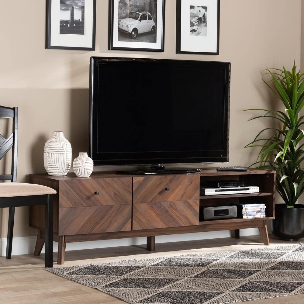 Hartman Mid-Century Modern Walnut Brown Finished Wood TV Stand FredCo