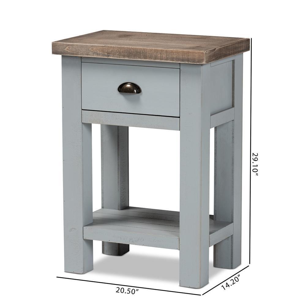 Hastin Classic and Traditional Two-Tone Grey and Antique Brown Finished Wood 1-Drawer Nightstand FredCo